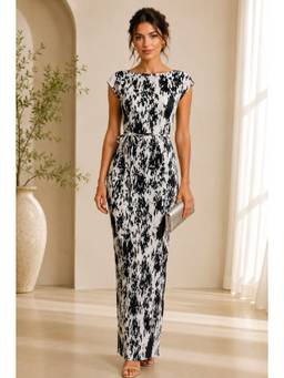 BONICA CLOTHING - Women Black-White Abstract Printed Dress with Belt