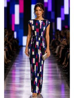 BONICA CLOTHING - Women Multi-Color Geometric Printed Dress with Belt