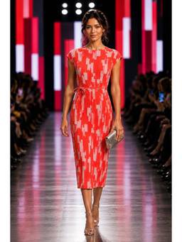 BONICA CLOTHING - Women Red Printed Dress with Belt