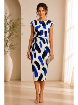 BONICA CLOTHING - Women Multi-Color Abstract Printed Dress with Belt