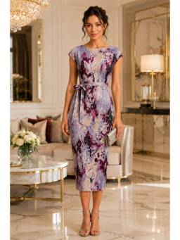 BONICA CLOTHING - Women Lavender Printed Dress with Belt