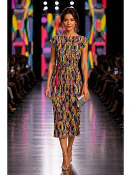BONICA CLOTHING - Women Multi-Color Printed Dress with Belt