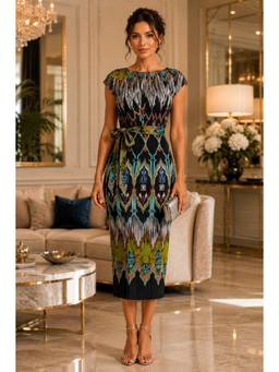 BONICA CLOTHING - Women Multi-Color Printed Dress with Belt
