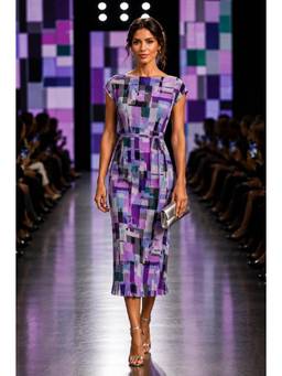 BONICA CLOTHING - Women Multi-Color Geometric Printed Dress with Belt
