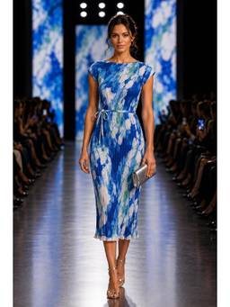 BONICA CLOTHING - Women Blue Tie-Dye Dress with Belt