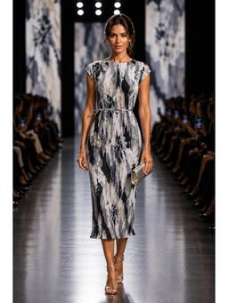 BONICA CLOTHING - Women Grey Floral Printed Dress with Belt