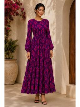 BONICA CLOTHING - Women Purple Floral Printed Dress with Belt