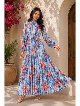 BONICA CLOTHING - Women Blue Printed Dress with Belt