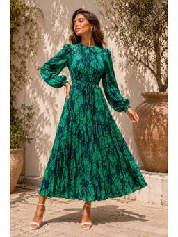 BONICA CLOTHING - Women Green Printed Dress with Belt