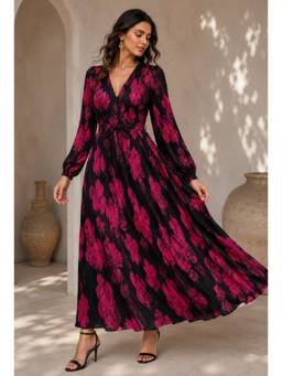BONICA CLOTHING - Women Pink Floral Printed Dress with Belt