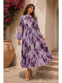 BONICA CLOTHING - Women Lavender Printed Dress with Belt