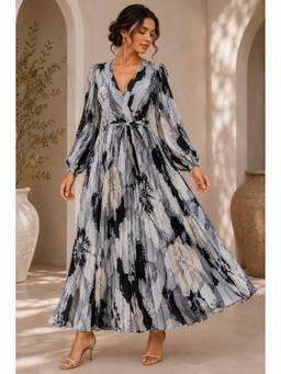 BONICA CLOTHING - Women Grey Floral Printed Dress with Belt