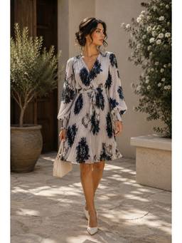 BONICA CLOTHING - Women Grey Floral Printed Dress with Belt