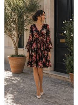 BONICA CLOTHING - Women Multi-Color Floral Printed Dress with Belt