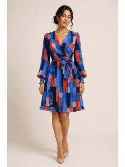 BONICA CLOTHING - Women Multi-Color Geometric Printed Dress with Belt