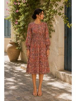 BONICA CLOTHING - Women Rust Floral Printed Dress