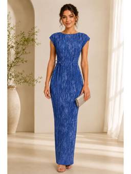 BONICA CLOTHING - Women Blue Printed Dress with Belt