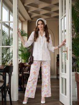 ZUMMER - Women Off White Embroidered Shirt with Pant
