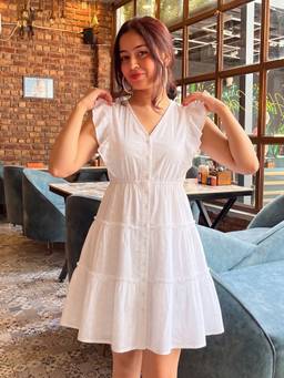 ZUMMER - Women White Self Design Dress