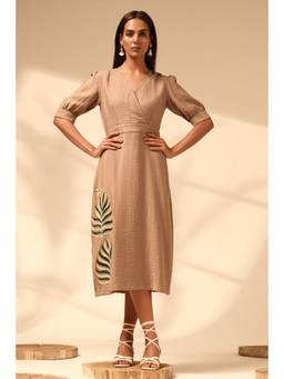 Sheczzar - Women Beige Embroidered Dress