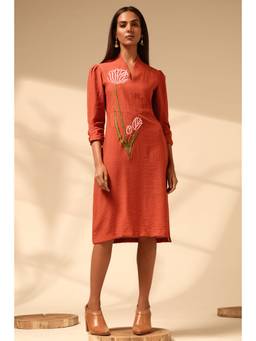 Sheczzar - Women Rust Embroidered Dress