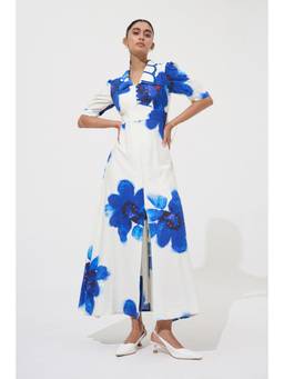 Sheczzar - Women White-Blue Floral Printed Dress
