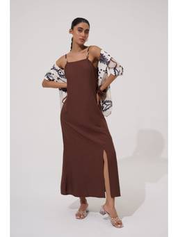 Sheczzar - Women Brown Solid Dress with Shrug