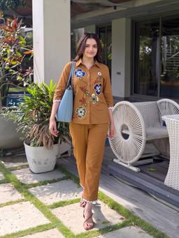 ZUMMER - Women Brown Embroidered Co-Ord Set