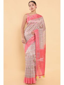 Soch - Women Pink Organza Printed Saree with Stitched Blouse