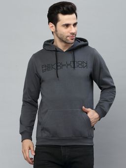 RIGO - Men Dark Grey Printed Hooded Fleece Sweatshirt