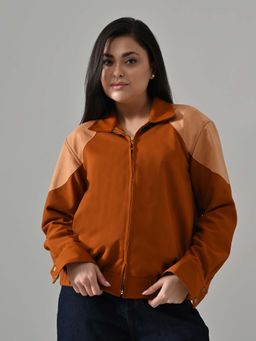 KELIN - Lake Mustard Suede Faux-Bomber Jacket - Rust