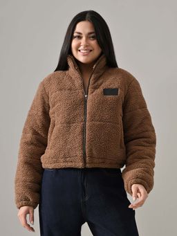 KELIN - Walnut Brown Sherpa Bomber Jacket