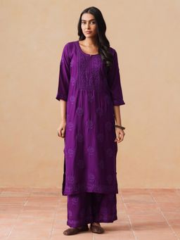 Sazrika - Purple Chikankari Embroidered Comfortable Kurta With Palazzo
