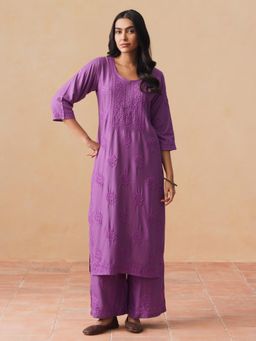 Sazrika - Lavender Chikankari Embroidered Comfortable Kurta With Palazzo