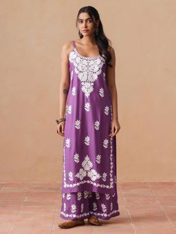 Sazrika - Purple Chikankari Embroidered Comfortable Kurta With Palazzo