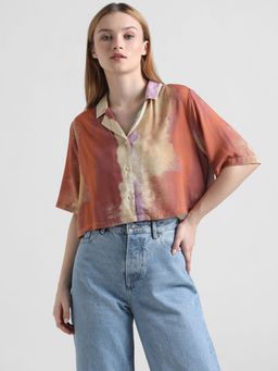ONLY - Multicolor Abstract Print Cropped Shirt