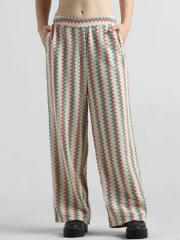 ONLY - Green Textured Weave Striped Pants