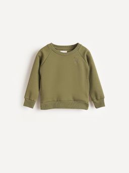 Blue Giraffe - Boys Green Solid Round Neck Sweatshirt