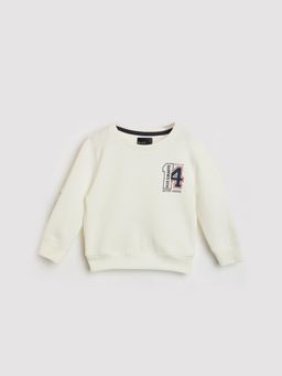 Blue Giraffe - Boys White Solid Round Neck Sweatshirt