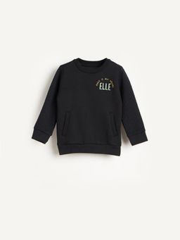 ELLE - Girls Black Textured Round Neck Sweatshirt