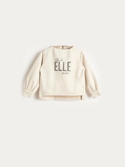 ELLE - Girls Cream Textured Round Neck Sweatshirt