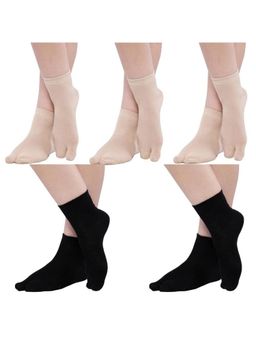 NEXT2SKIN - Womens Ankle Length Cotton Thumb Socks (Pack of 5) (Black:Skin)