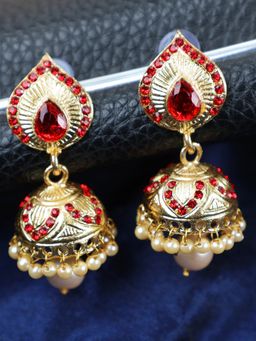 Anika's Creations - Traditional Partywear Red Jhumki Earrings
