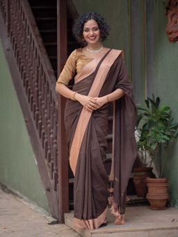 Suta - Brown Mul Cotton Saree