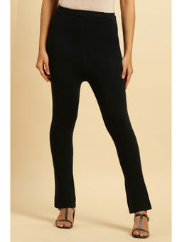 W - Black Solid Fit and Flare Pants