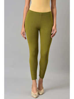 W - Green Knitted Leggings with Pintucks