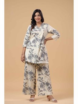 SAVI - Grey Cotton Floral Printed Co-Ord (Set of 2)
