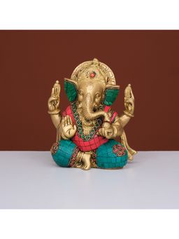 Ekaa Handicrafts - Brass Lord Ganesha Statue with Stonework
