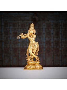 Ekaa Handicrafts - Brass Lord Krishna Statue Playing Flute Home Temple Krishan Idol