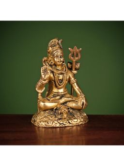 Ekaa Handicrafts - Brass Lord Shiva Statue with Trident Home Temple Shiv ji Idol